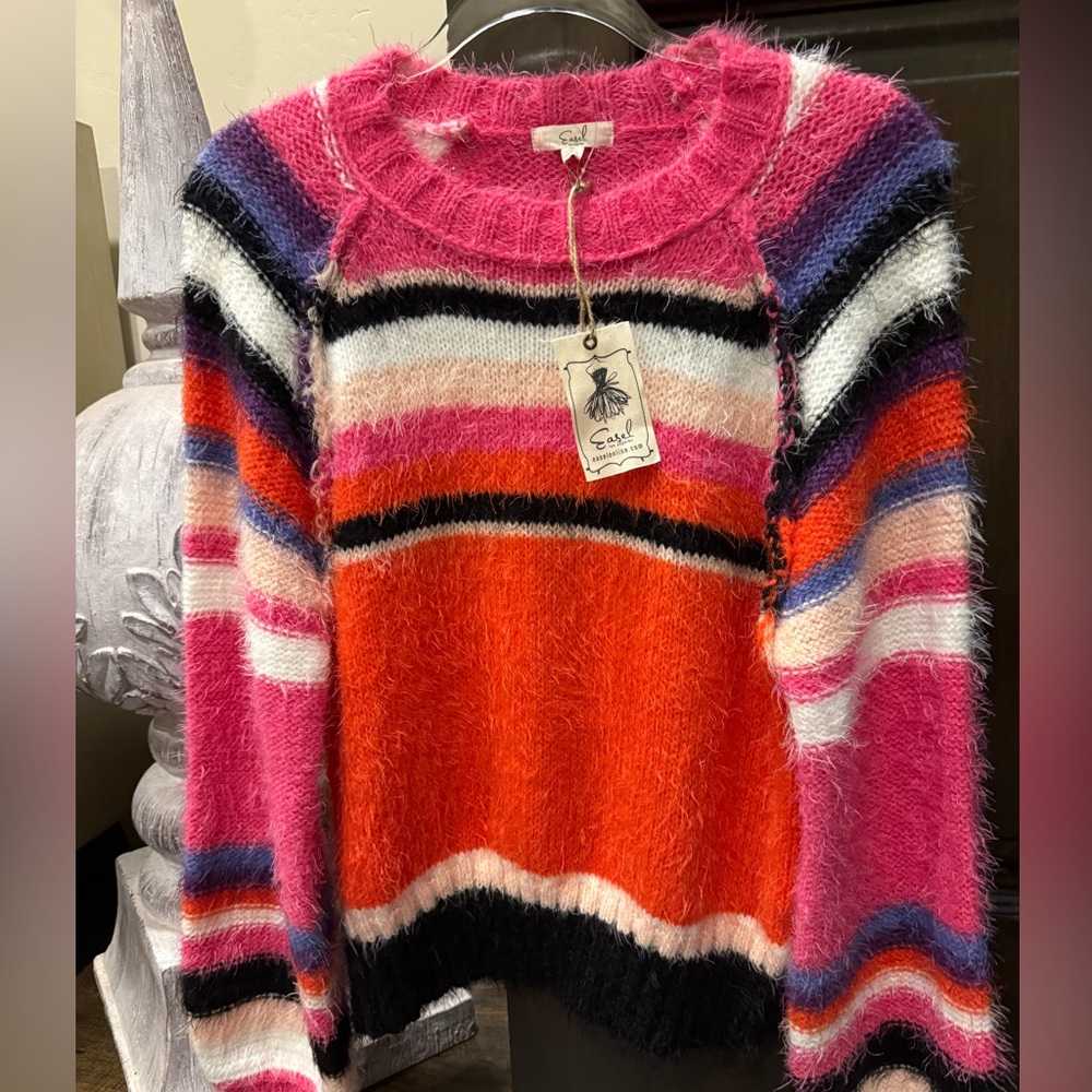 Easel Vibrant Multicolor Striped Sweater